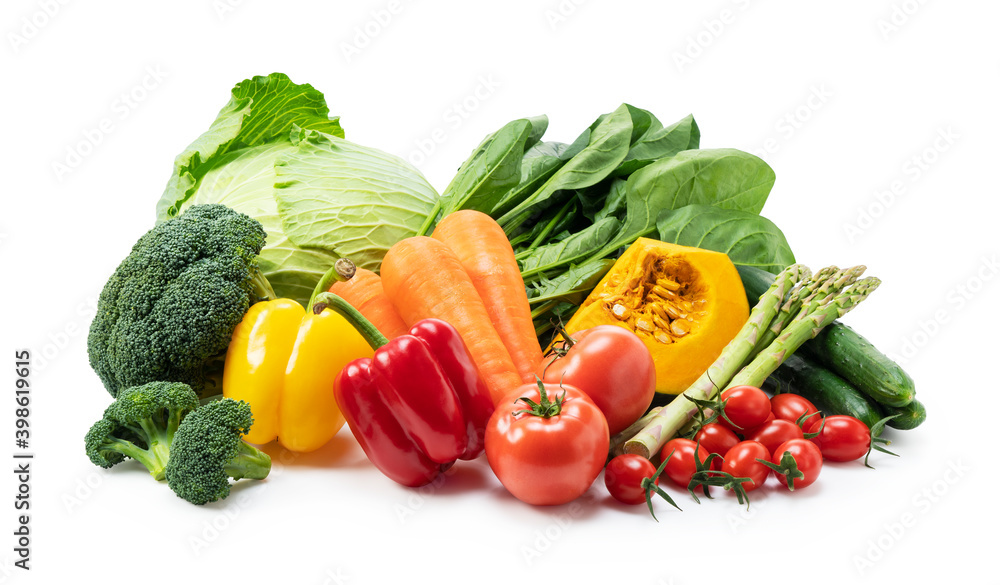 放在白色背景上的各种蔬菜的集合