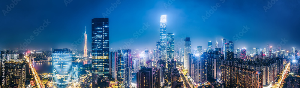 航拍中国城市夜景与现代建筑景观天际线
