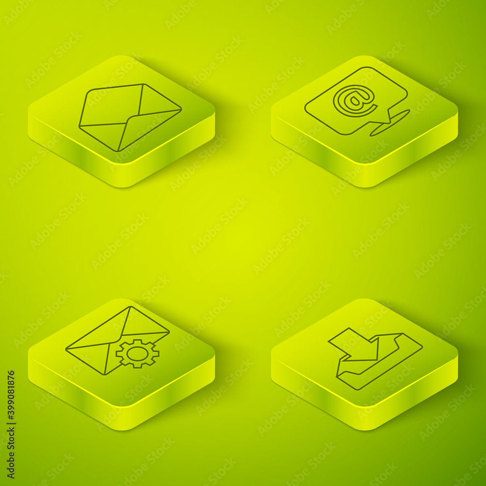 在语音气泡、信封设置、下载收件箱和信封图标上设置等轴测邮件和电子邮件。