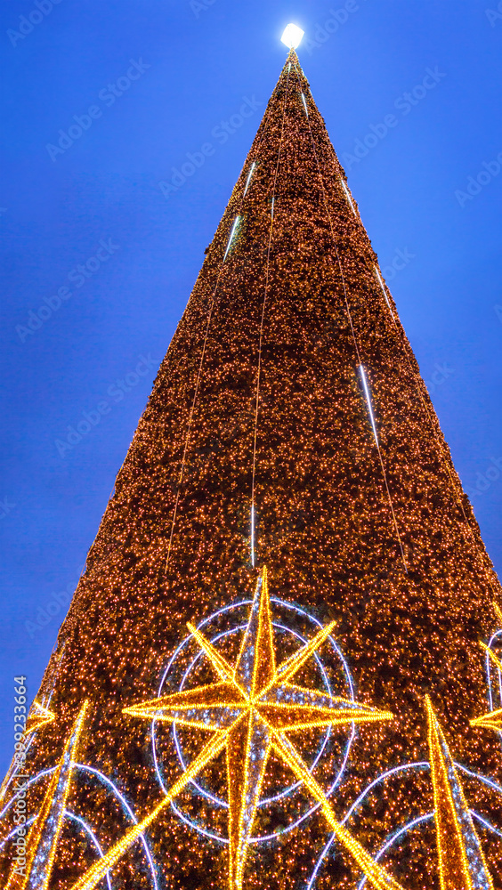 波兰格但斯克蓝天上点亮的圣诞树