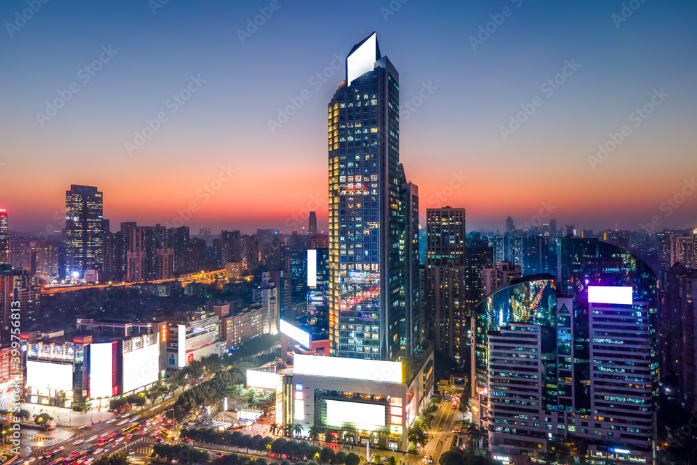 中国现代城市建筑景观夜景航拍