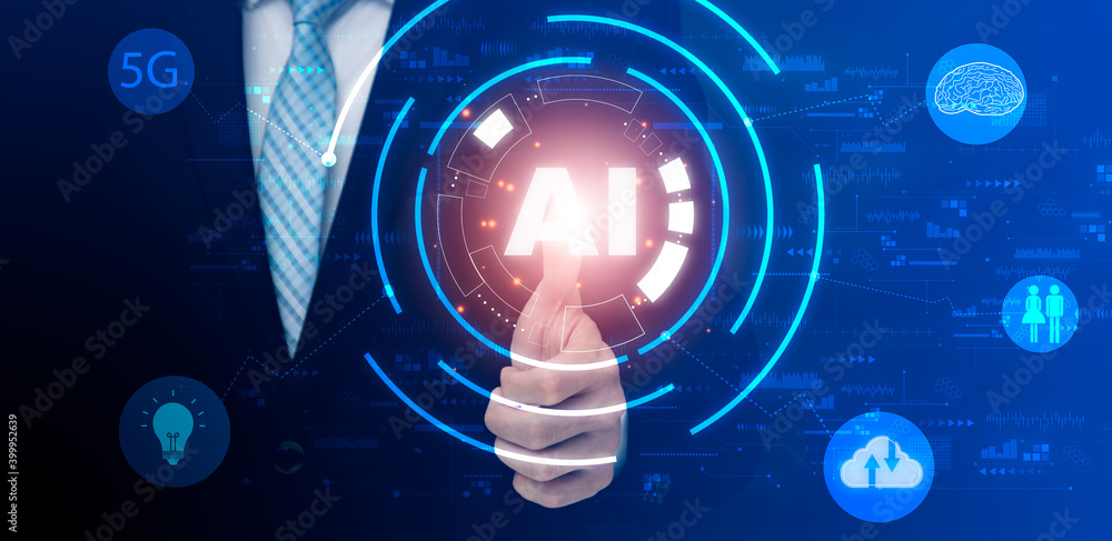 商业触摸人工智能（AI），关于大数据网络机器学习和数据