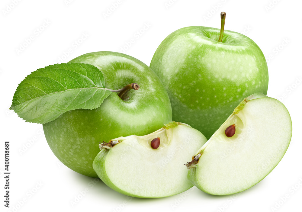 白色背景下叶子被隔离的苹果