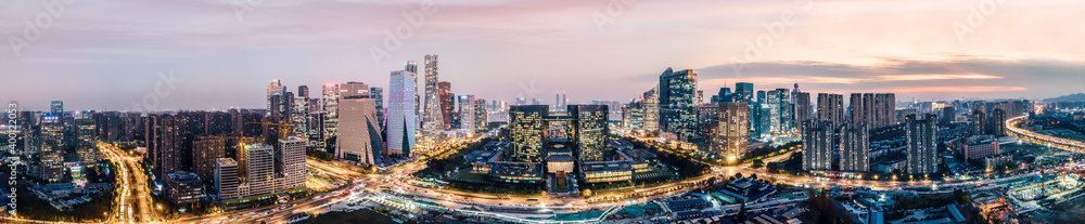 杭州城市现代建筑景观夜景航拍