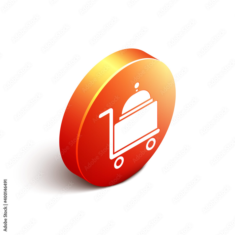 Isometric Covered with a tray of food icon isolated on white background. Tray and lid sign. Restaura