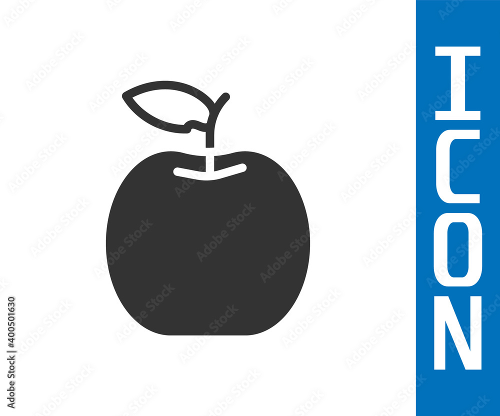 Grey Apple icon isolated on white background. Fruit with leaf symbol.  Vector.