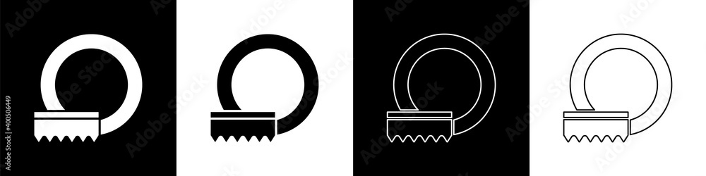 Set Washing dishes icon isolated on black and white background. Cleaning dishes icon. Dishwasher sig