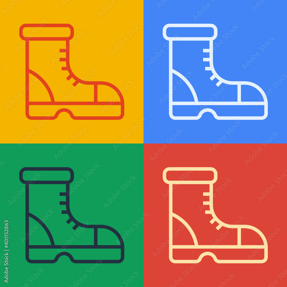 Pop art line Hunter boots icon isolated on color background. Vector.