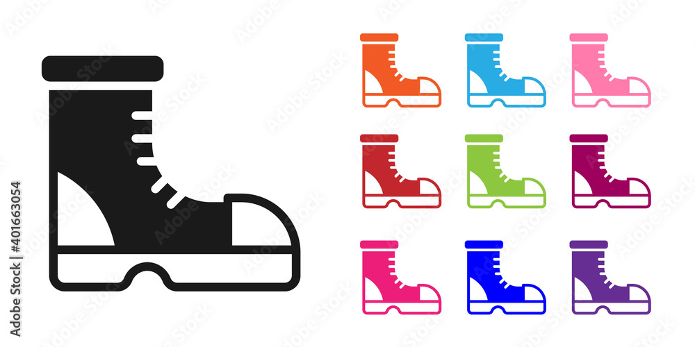 Black Hunter boots icon isolated on white background. Set icons colorful. Vector.