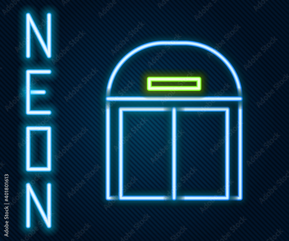 Glowing neon line Aircraft hangar icon isolated on black background. Colorful outline concept. Vecto