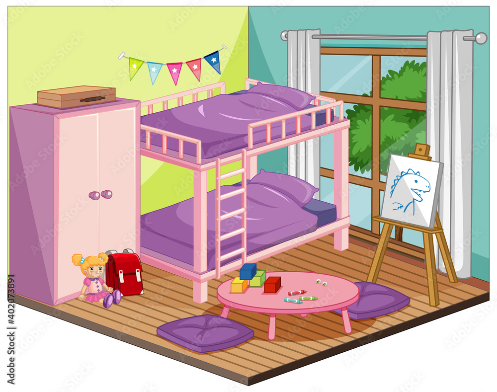 带有粉色主题家具和装饰元素的女孩卧室内饰