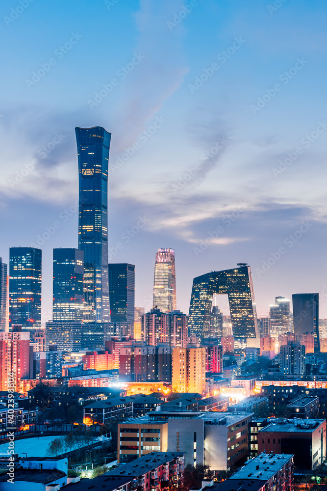 中国北京CBD天际线夜景