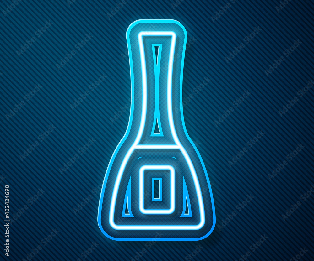 Glowing neon line Nail polish bottle icon isolated on blue background. Vector.