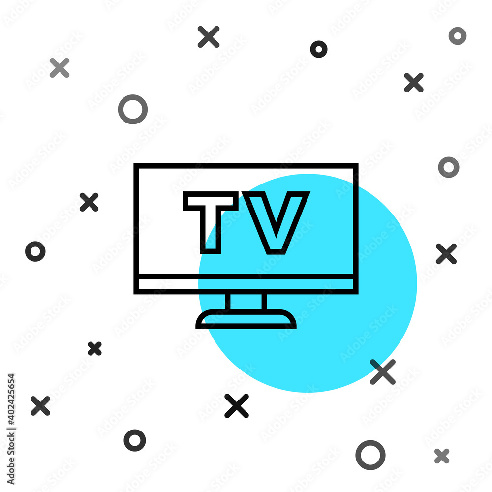 黑色线条智能电视图标隔离在白色背景上。电视标志。随机动态形状。Vecto