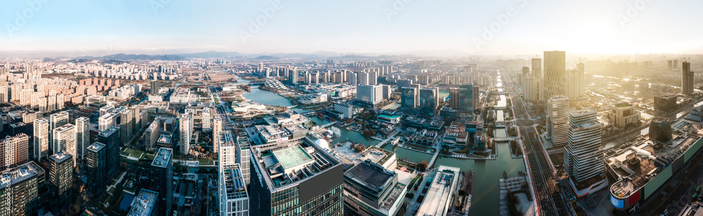 宁波金融区建筑景观天际线航拍
