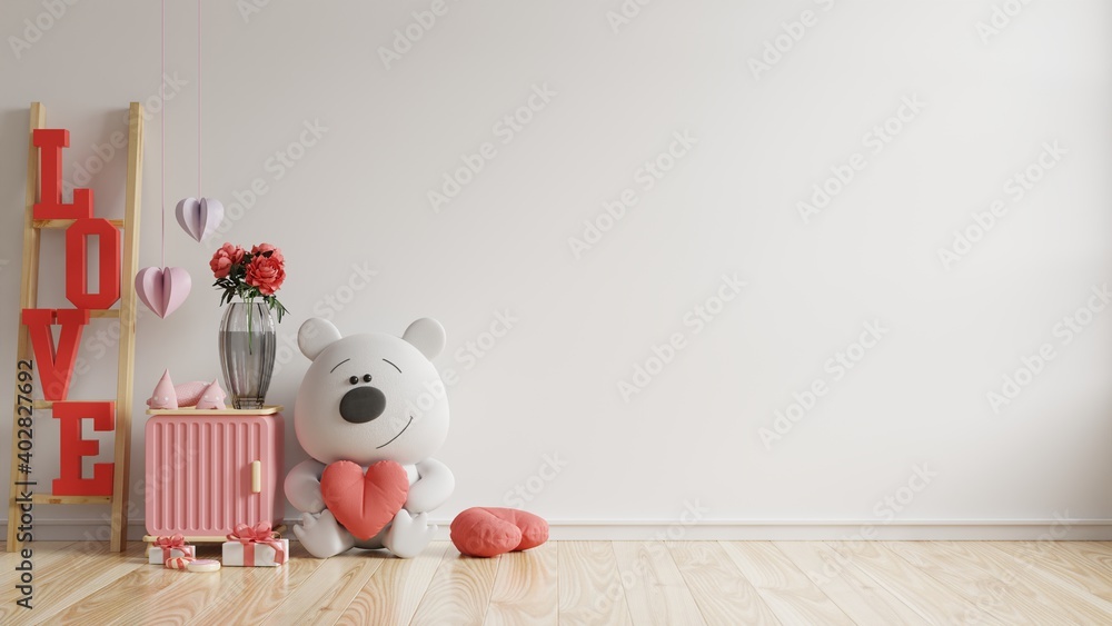 Valentine room modern interior have doll and home decor for valentines day.
