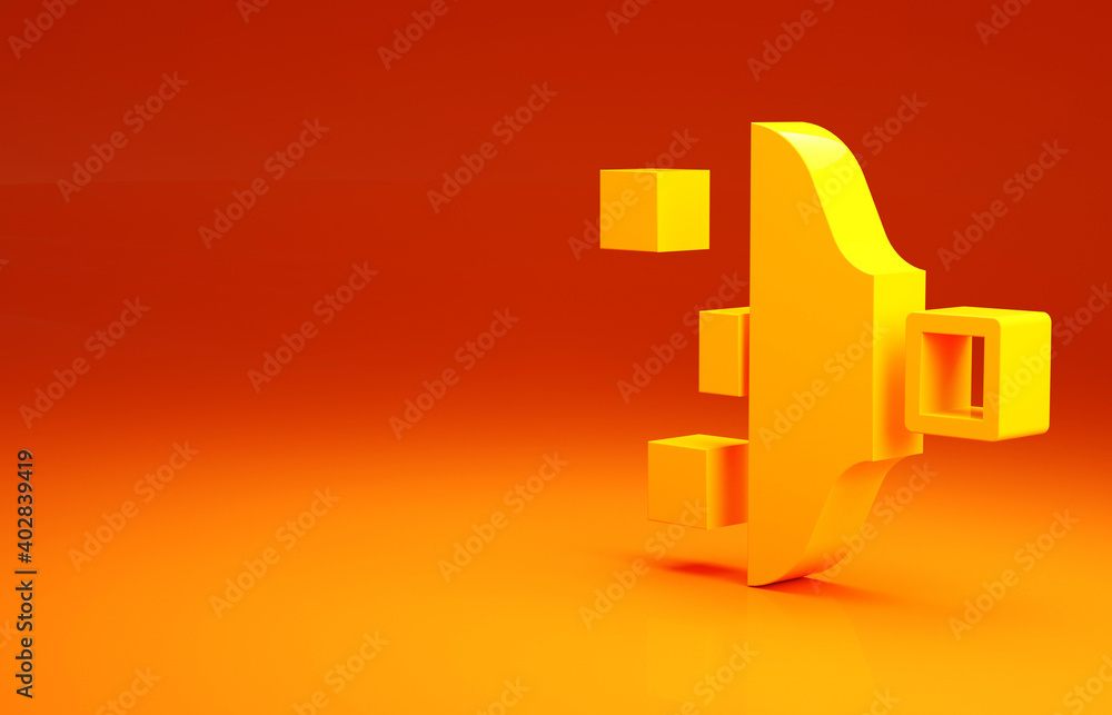 黄色滤镜设置图标隔离在橙色背景上。极简主义概念。3d插图3d ren