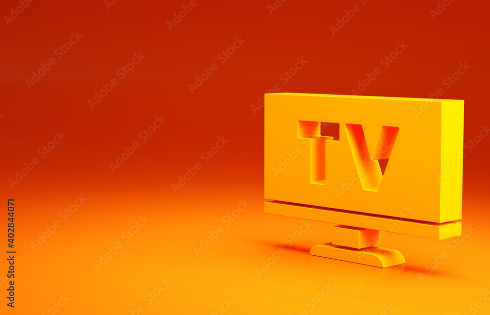 Yellow Smart Tv icon isolated on orange background. Television sign. Minimalism concept. 3d illustra