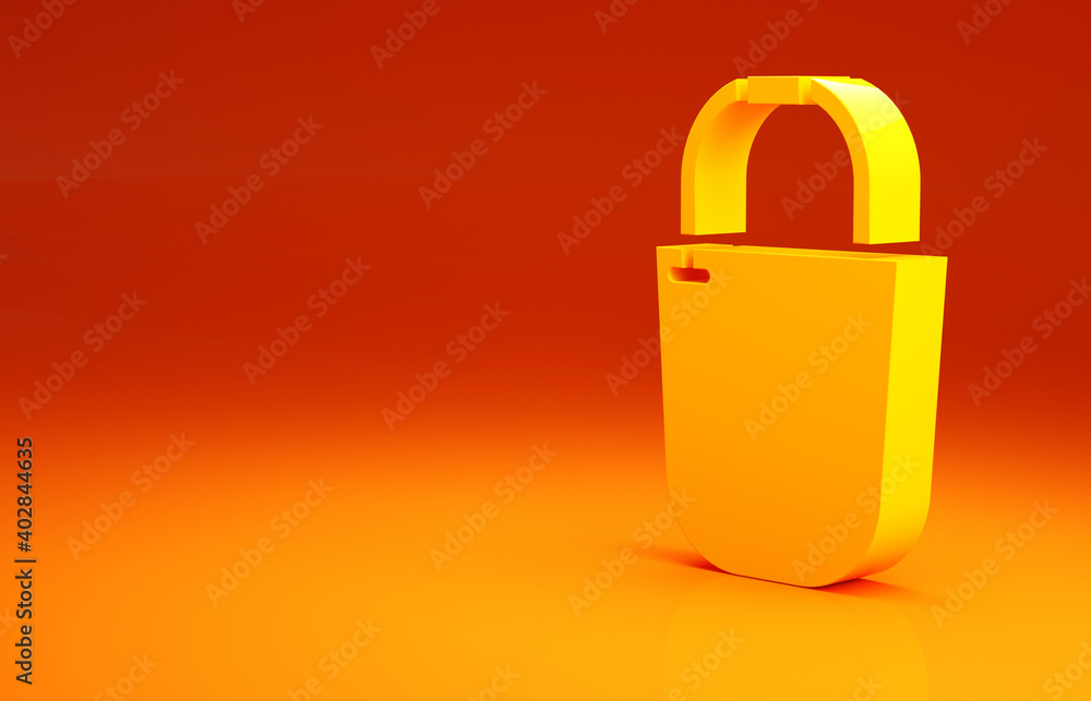 黄色水桶图标隔离在橙色背景上。极简主义概念。3d插图3d渲染。