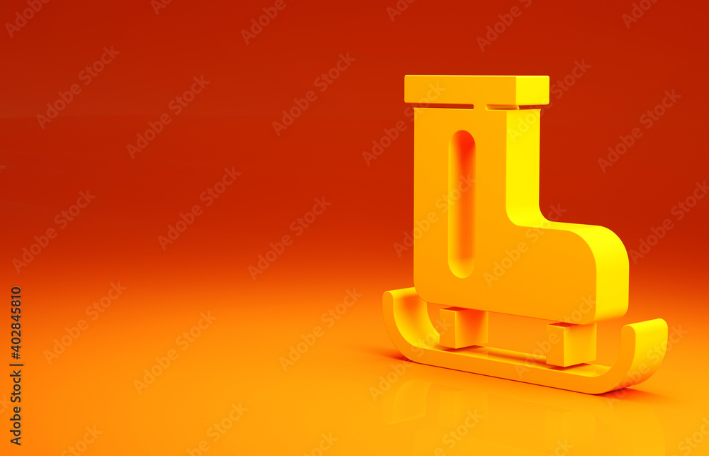 Yellow Figure skates icon isolated on orange background. Ice skate shoes icon. Sport boots with blad