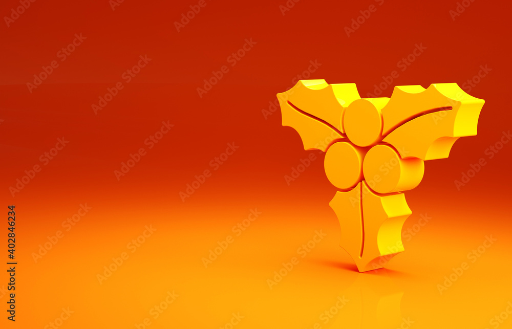 Yellow Branch viburnum or guelder rose icon isolated on orange background. Merry Christmas and Happy
