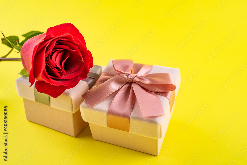 红玫瑰和精致礼盒