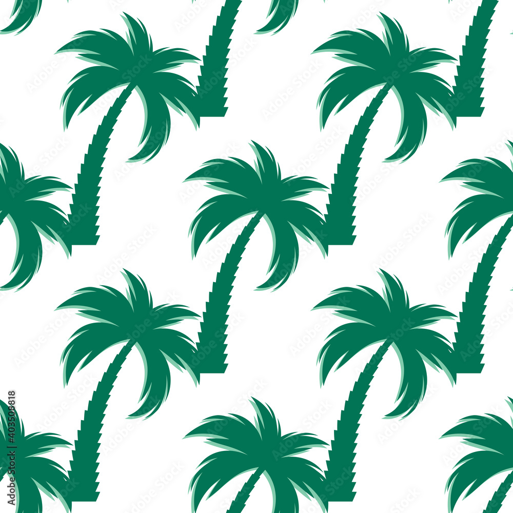 棕榈树轮廓无缝图案背景。矢量插图