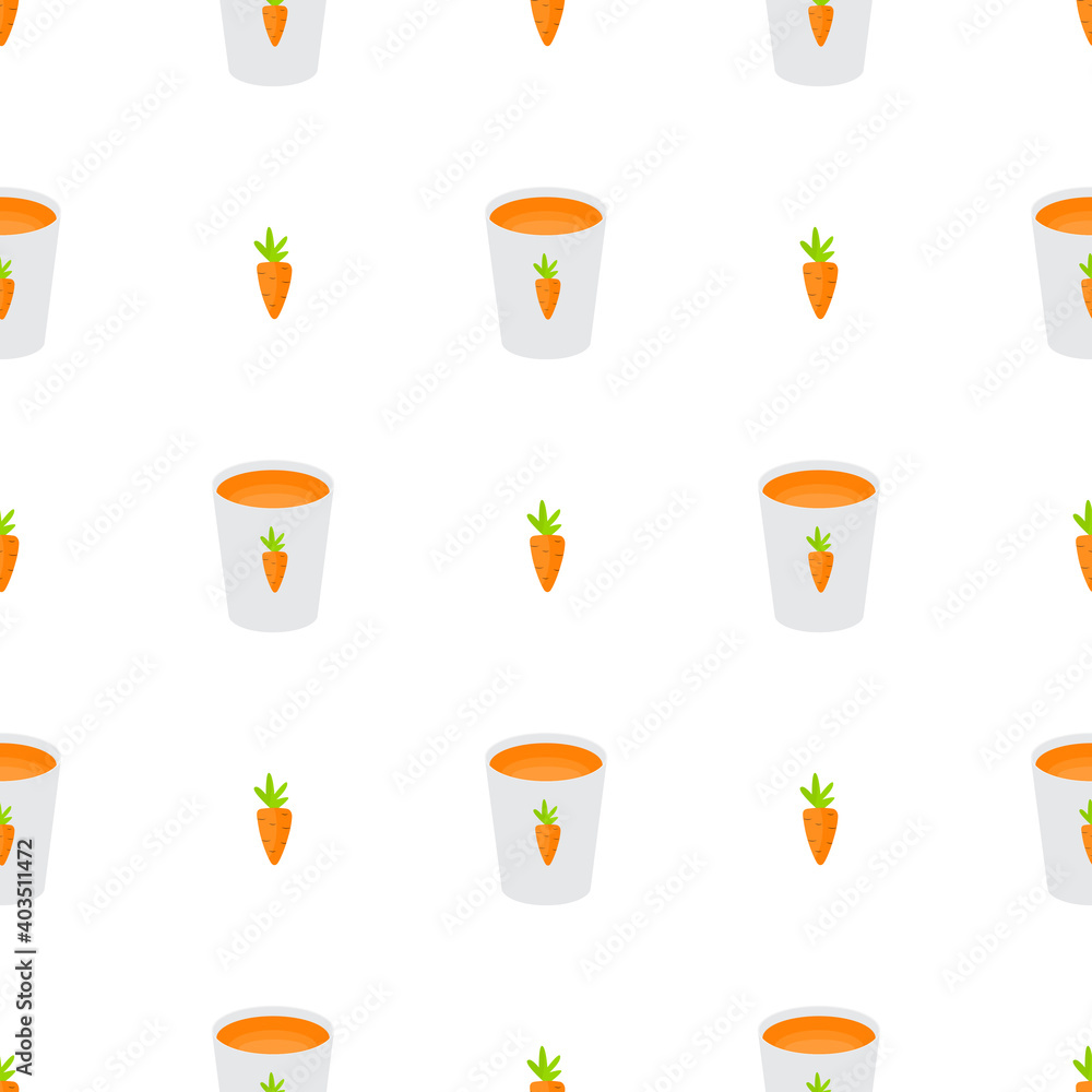 维生素胡萝卜汁玻璃杯简单无缝图案背景。矢量插图EPS10