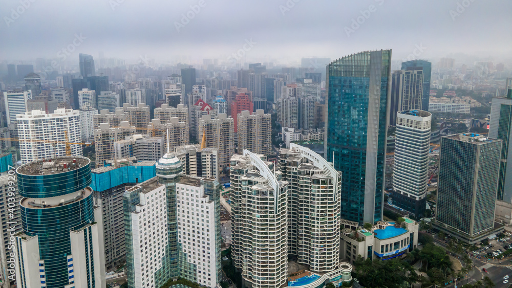 航拍中国海口城市建筑风光