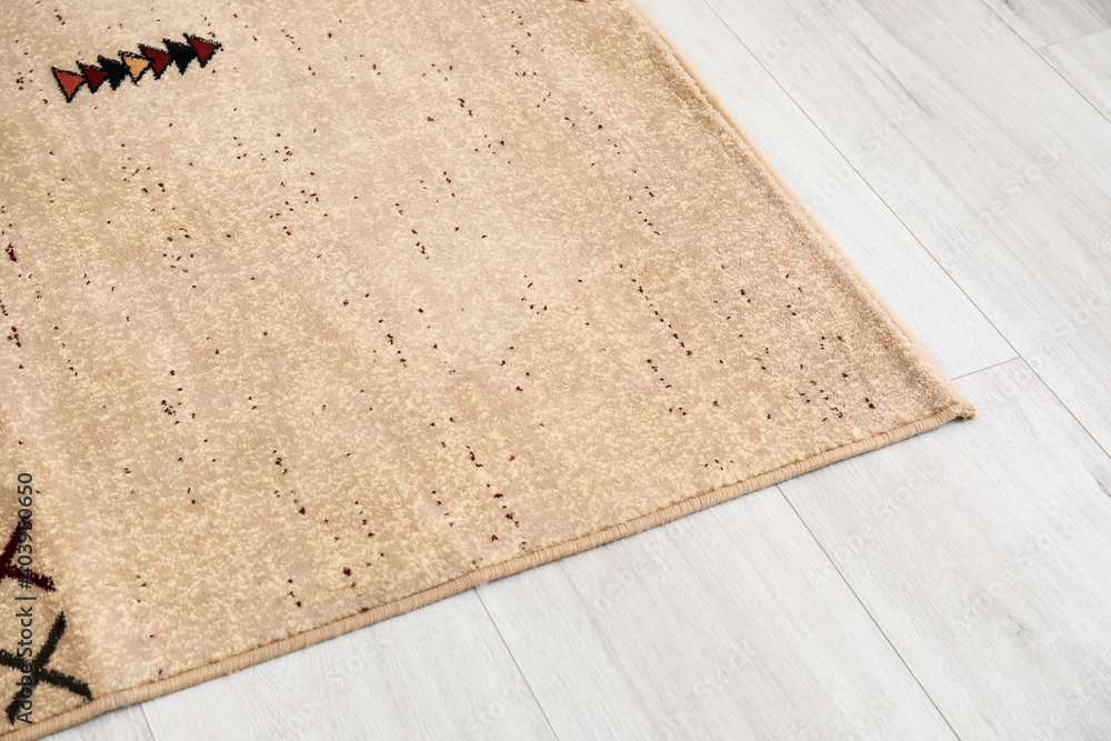 木地板上美丽的柔软地毯