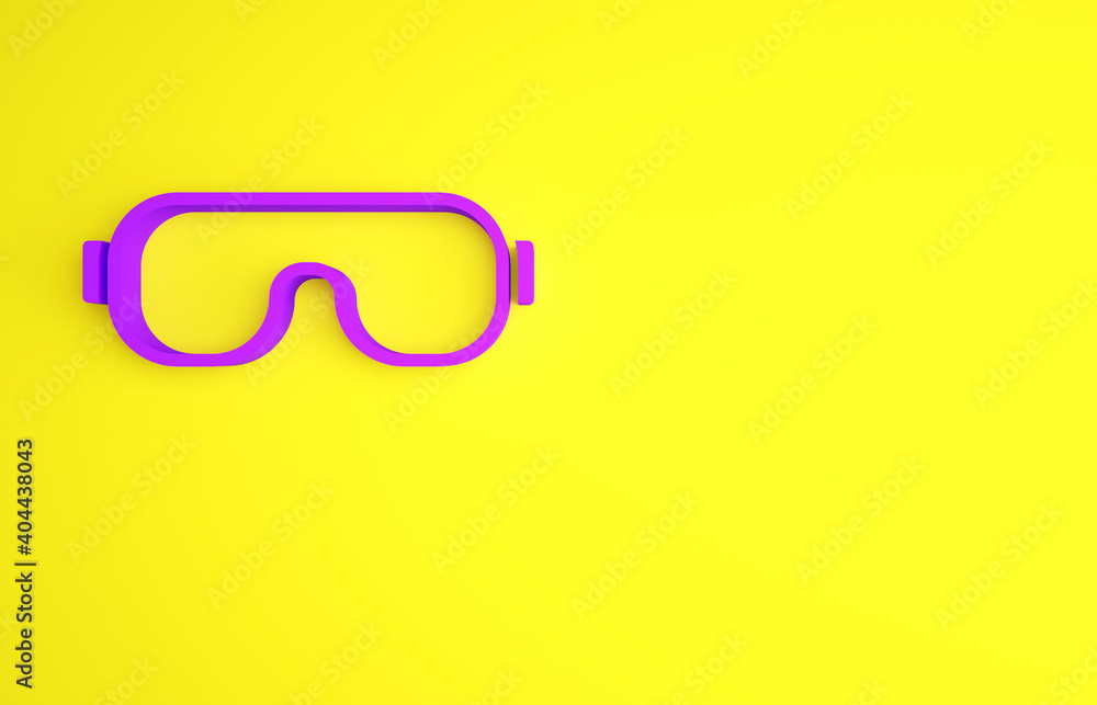 黄色背景上的紫色滑雪护目镜图标。极限运动。运动装备。极简主义co
