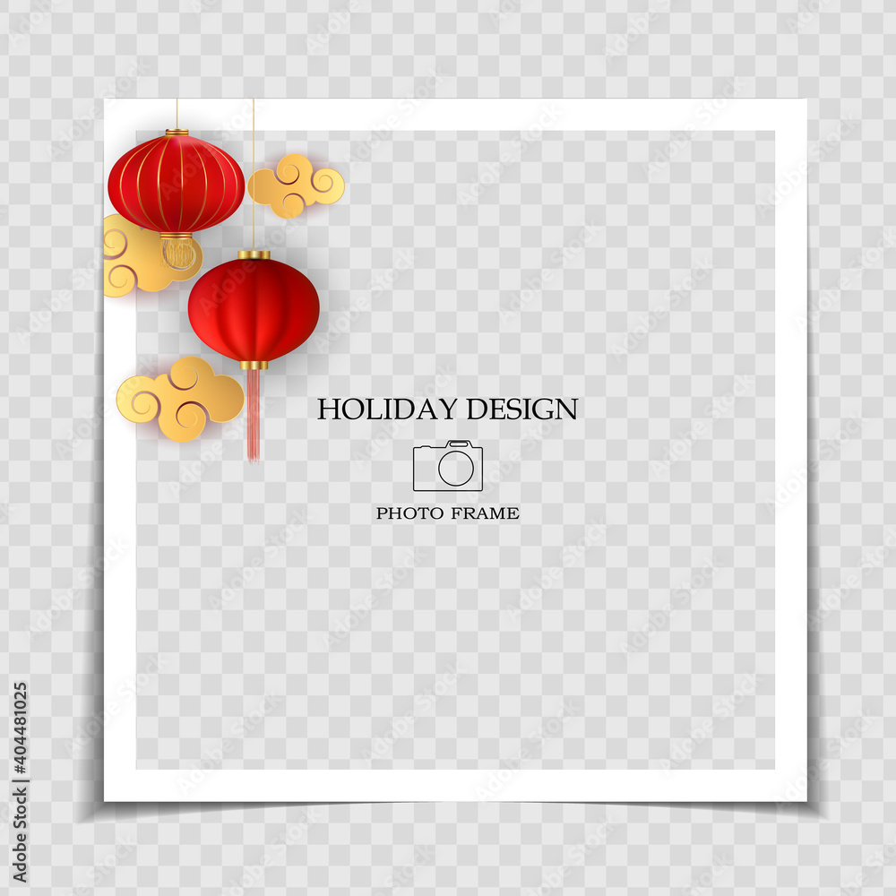Holiday Background Photo Frame Template. Chinese New Year Concept for post in Social Network. Vector