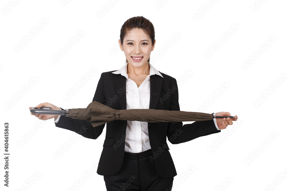 A young Business woman holding an umbrella