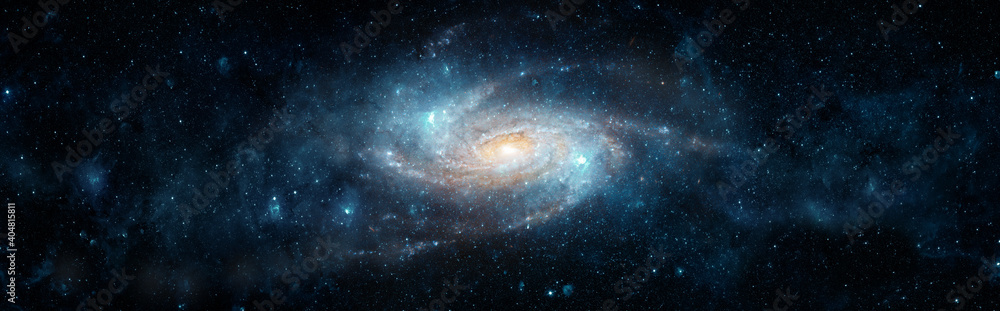 从太空到螺旋星系和恒星的视图。宇宙充满了恒星、星云和星系。Elem