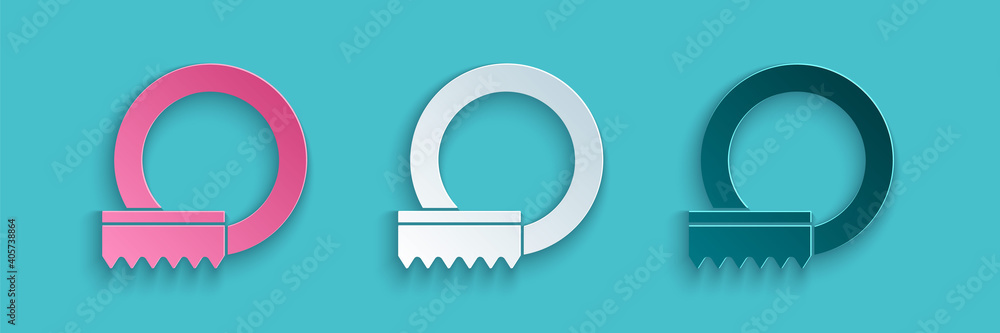 Paper cut Washing dishes icon isolated on blue background. Cleaning dishes icon. Dishwasher sign. Cl