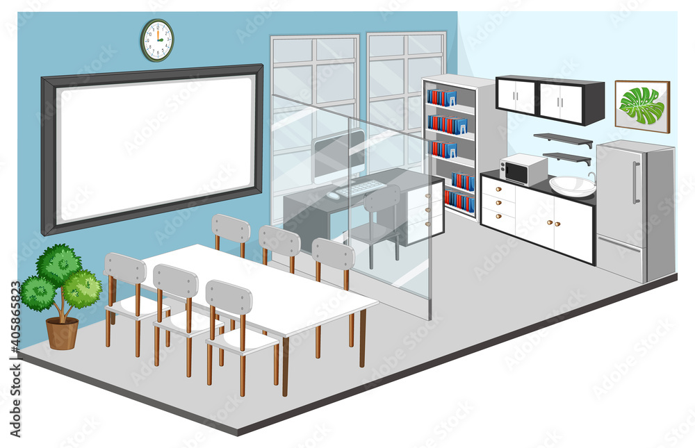 Office room and meeting room interior with furniture