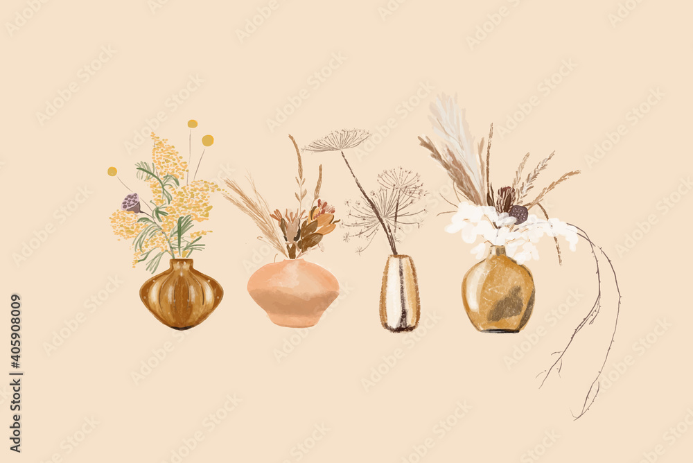 一套柔和色调的金色花瓶花束