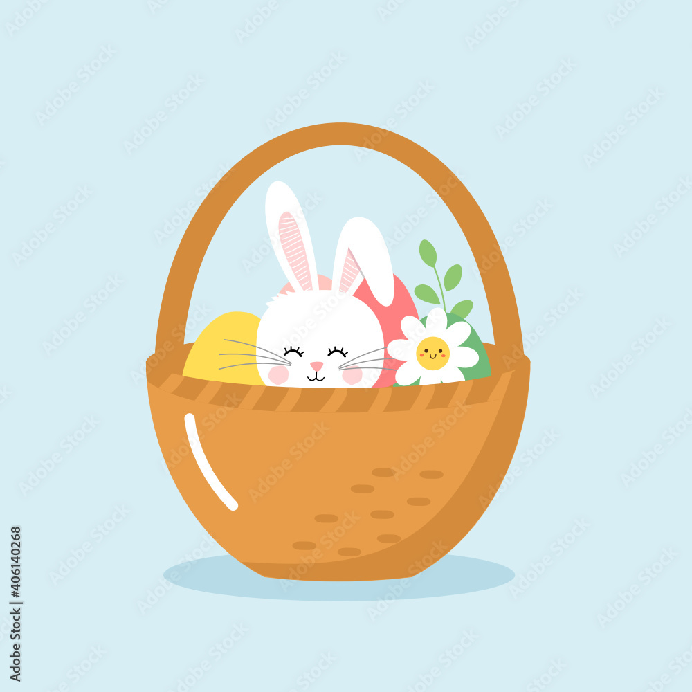 篮子矢量图中的复活节兔子。