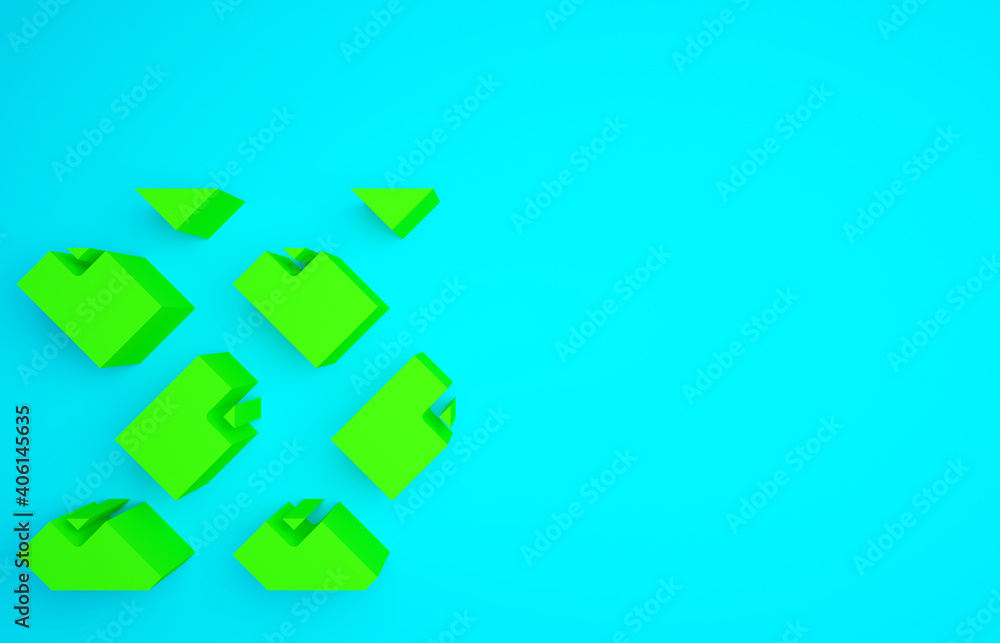 蓝色背景上隔离的绿色数据流图标。极简主义概念。3d插图3d渲染。
