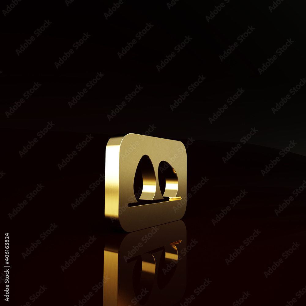 Gold Chicken egg icon isolated on brown background. Minimalism concept. 3d illustration 3D render.