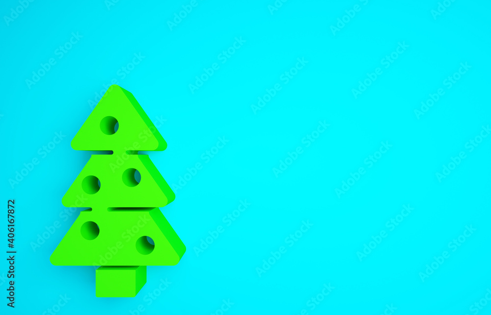 蓝色背景上带有装饰图标的绿色圣诞树。圣诞快乐，Ne快乐