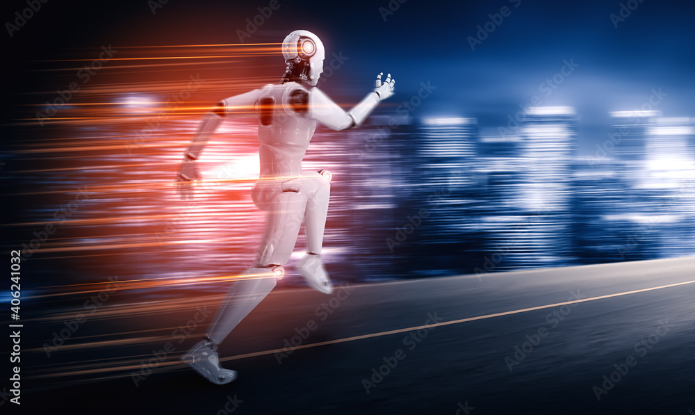 跑步机器人人形机器人在未来创新发展理念中展现出快速运动和活力