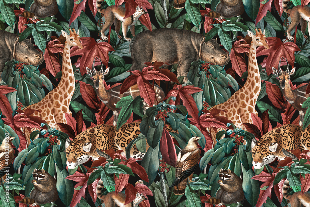 丛林图案背景野生动物插图