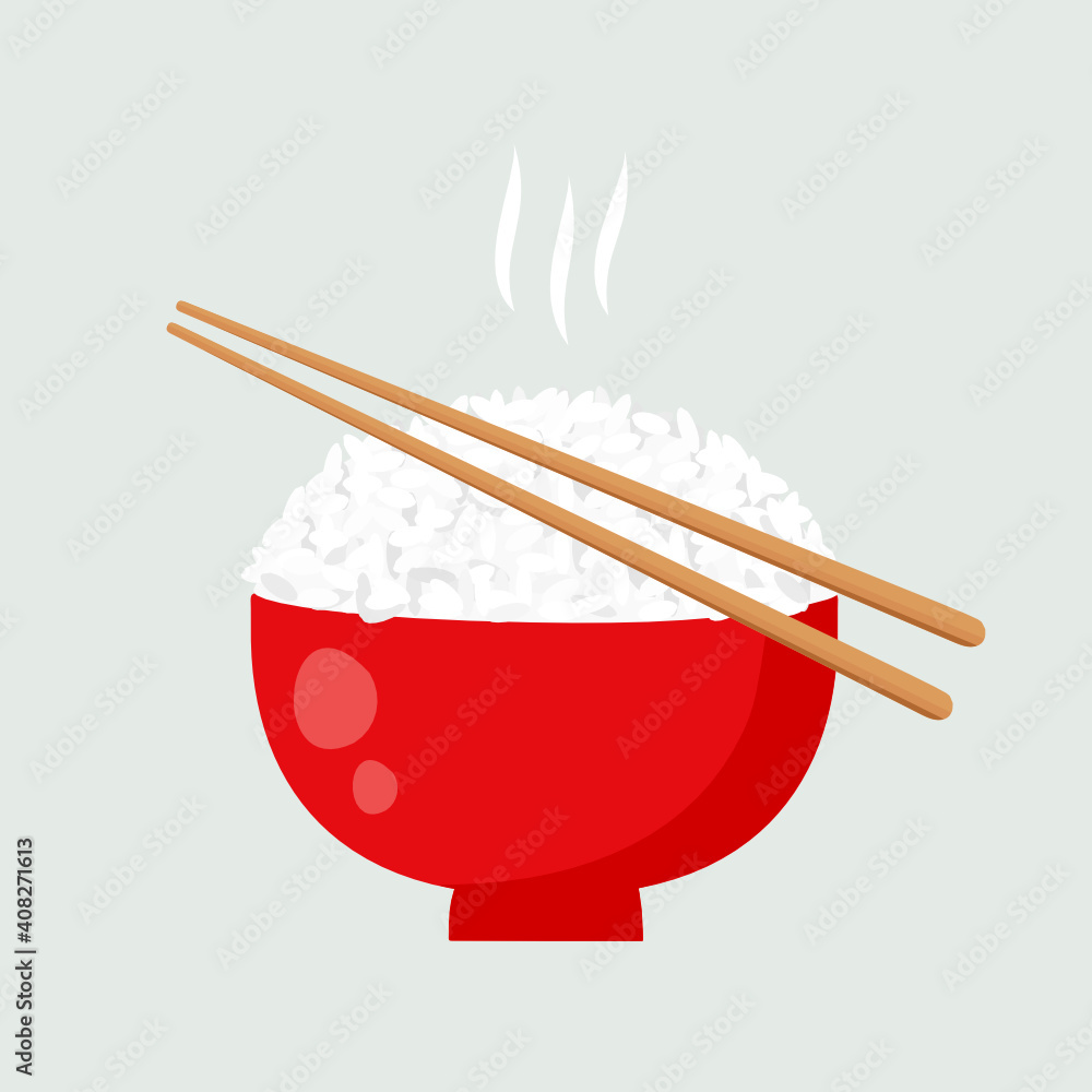 白色背景矢量插图上的饭碗和筷子图标。