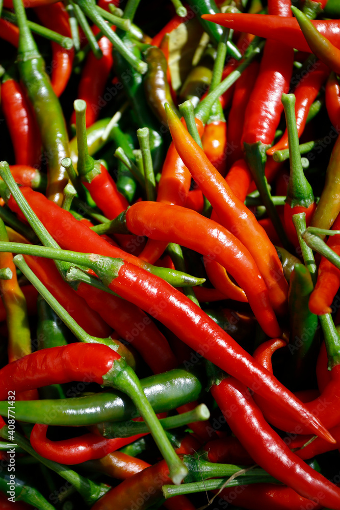 basket of red and green chilli pepper	