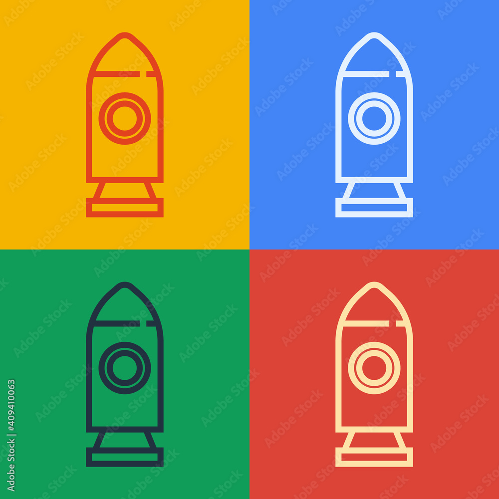 流行艺术线火箭船图标隔离在彩色背景上。太空旅行。矢量。