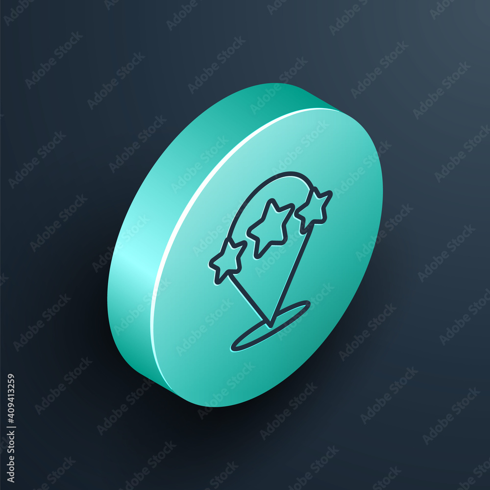 Isometric line Five stars customer product rating review icon isolated on black background. Favorite