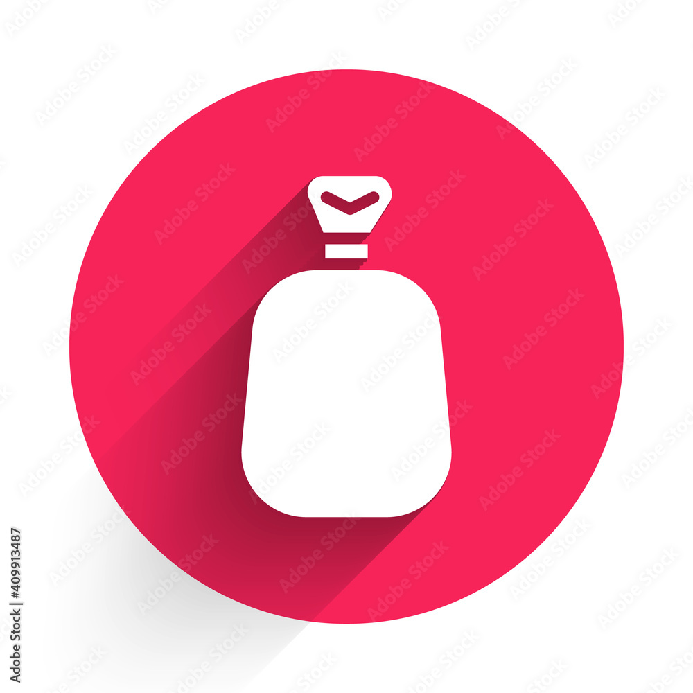 White Full sack icon isolated with long shadow. Red circle button. Vector.
