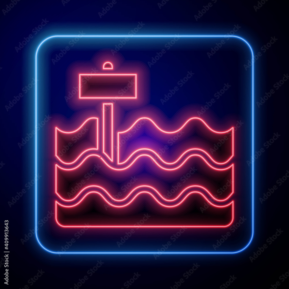 Glowing neon Garden bed or cultivation bed icon isolated on blue background. Vector.