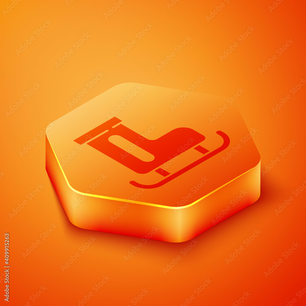 Isometric Figure skates icon isolated on orange background. Ice skate shoes icon. Sport boots with b